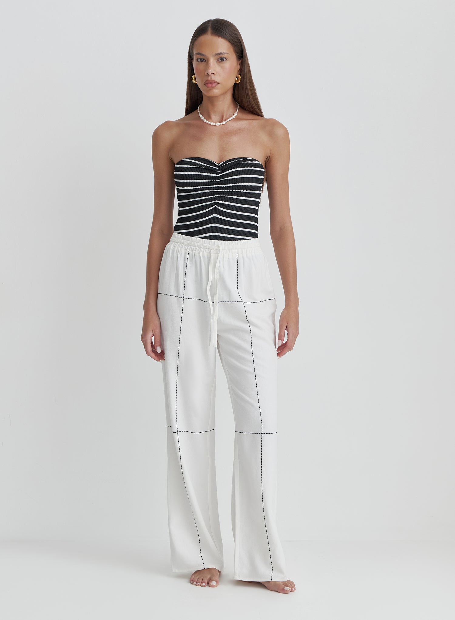 Black And White Stripe Bandeau Swimsuit